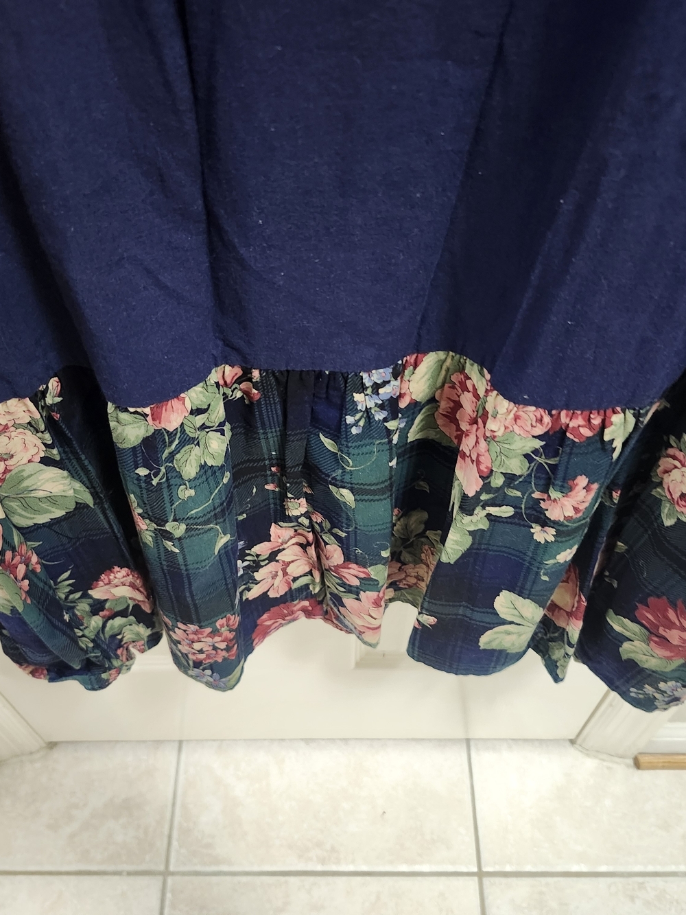 Vintage Boho Navy Floral Patchwork Midi MUMU with Appliqué 100% cotton Sz M - Picture 6 of 9
